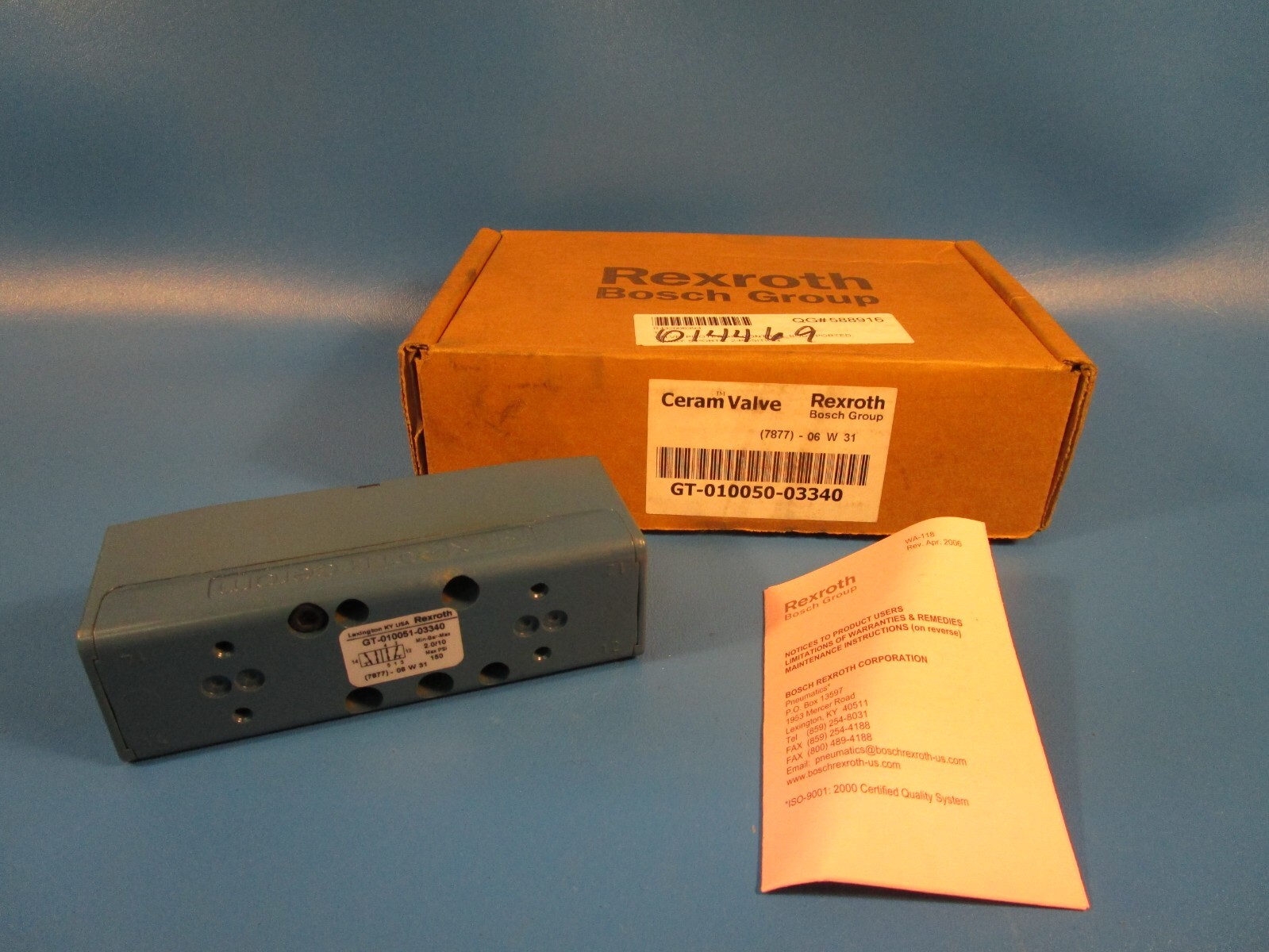 Bosch Rexroth GT-010050-03340, Ceram Single Air Pilot Valve, Metal & Air Spring