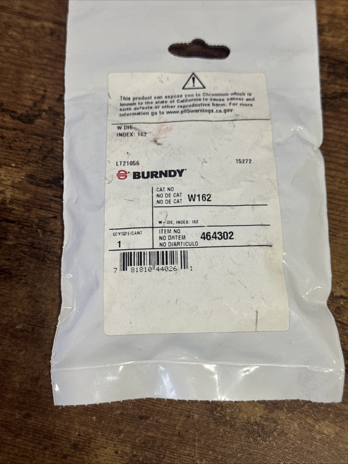 Burndy W-162 Stainless Steel W Die Index 162 NEW In Sealed Package