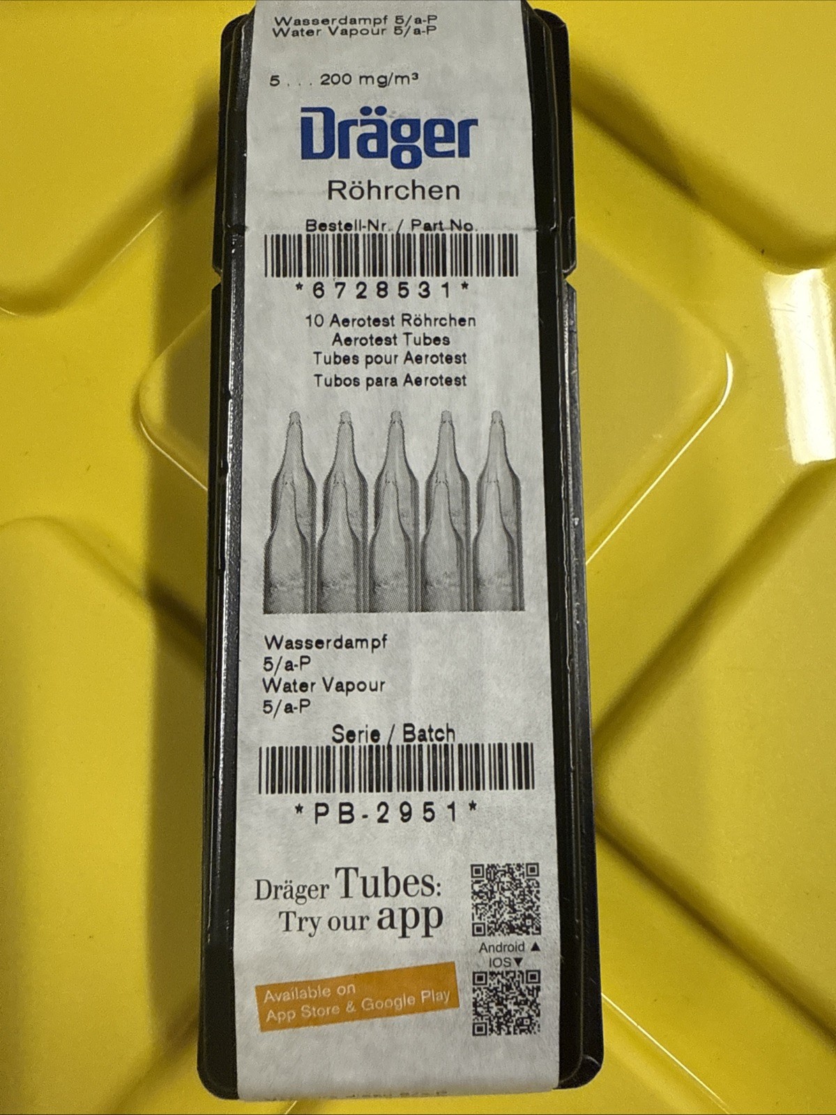 DRAGER 6728521 (PKG OF 10) 2023 5/a-P 200 mg/m3 Areotest Tubes