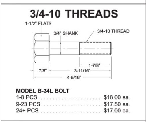 🔥(5 PCS LOT) PPE B-34L Mold Die Clamp Bolt 3/4-10×4-9/16 Heavy Duty Hex Head