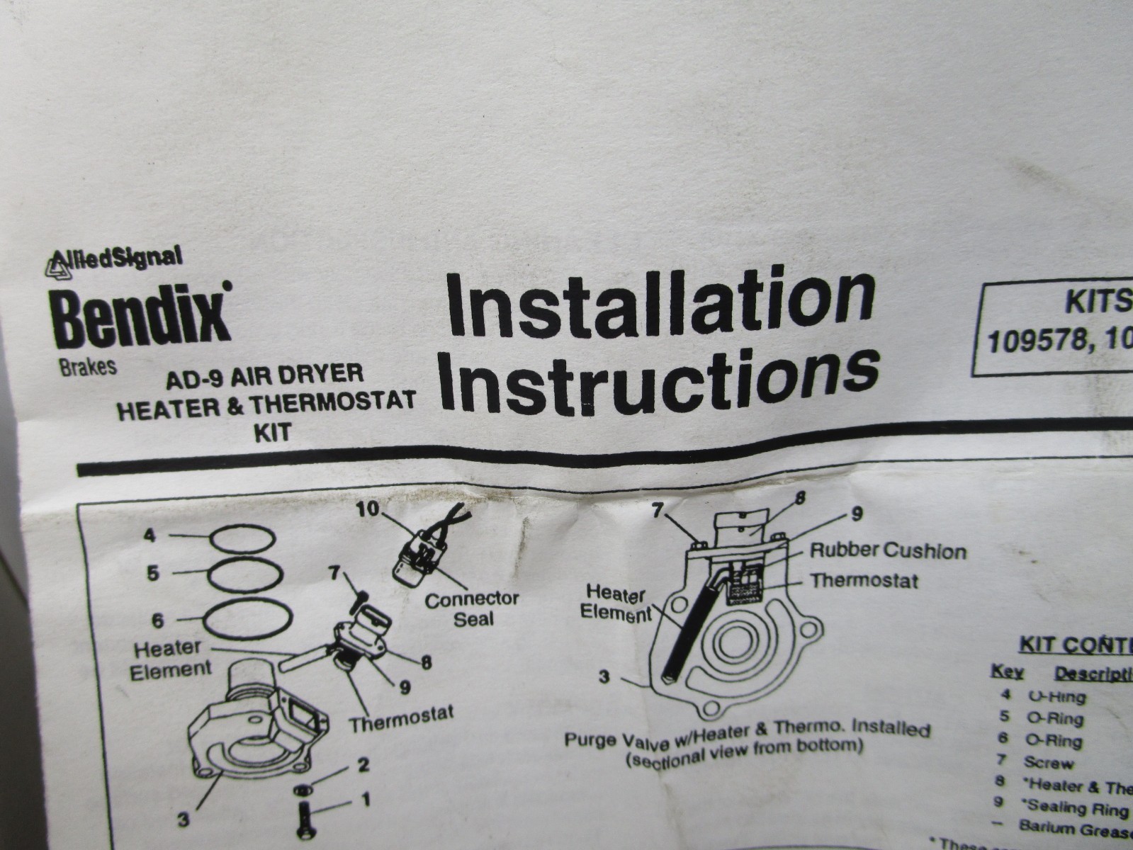 Bendix 109578 Heater and Thermostat Kit for AD-9 Air Drier