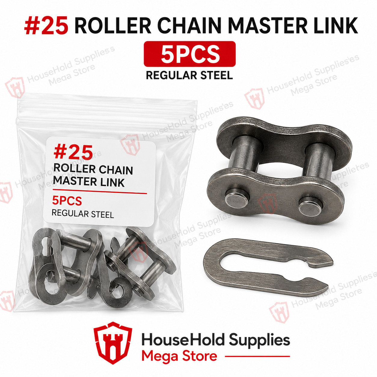 #25 Master Link Regular Steel Roller Chain Connecting Link (5pcs)