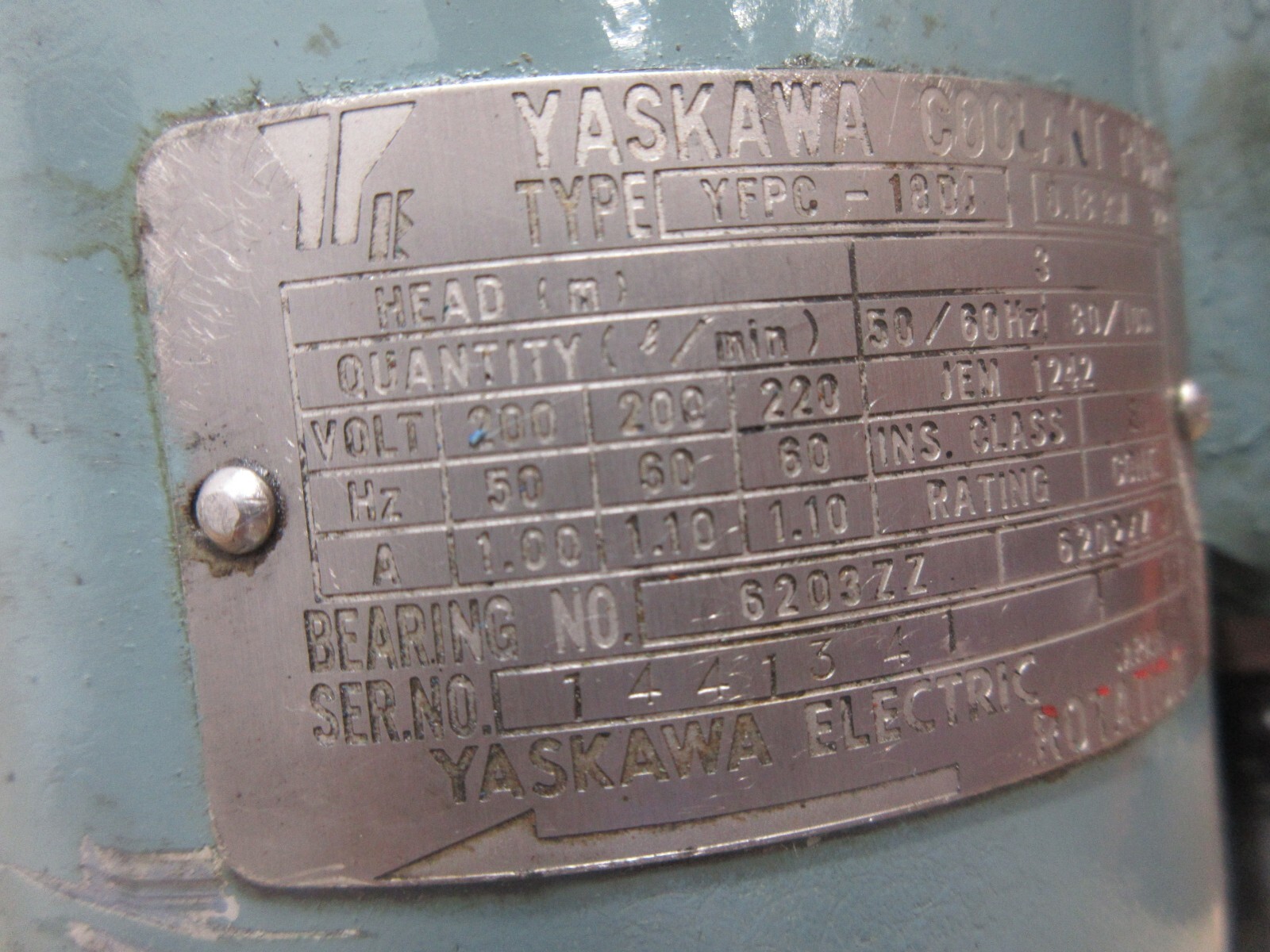 YASKAWA COOLANT PUMP YFPC-180J 0.18KW