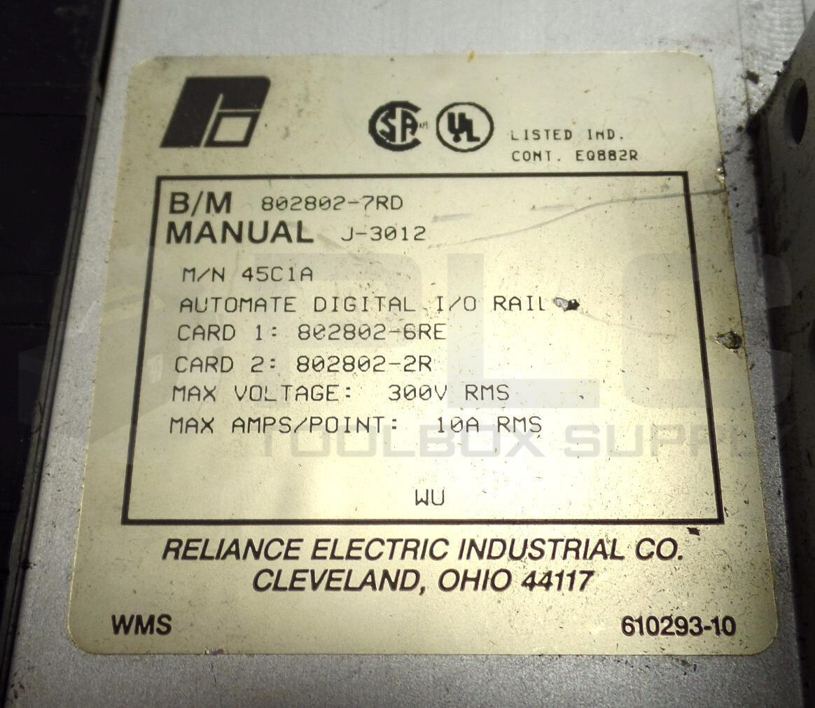RELIANCE ELECTRIC AUTOMATE 45C1A PROGRAMMABLE CONTROLLER 300V 100A 802802-7RD