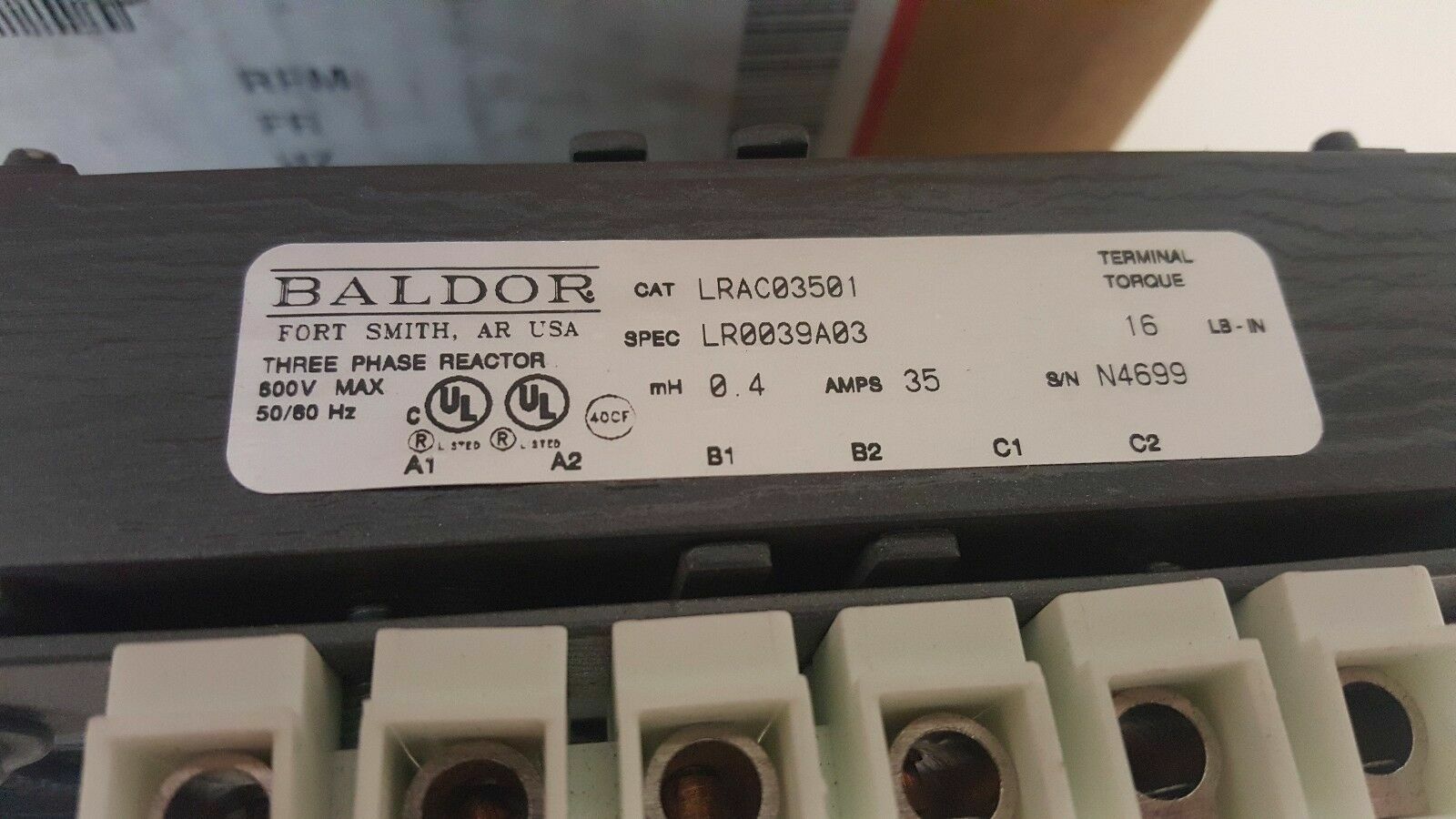 NEW IN BOX! BALDOR 35A 0.4MH THREE PHASE LINE REACTOR LRAC03501