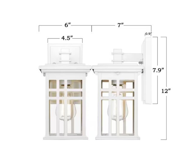 JAZAVA 1-Light White W/ Clear Glass Hardwired Outdoor Wall Lantern Sconce Light