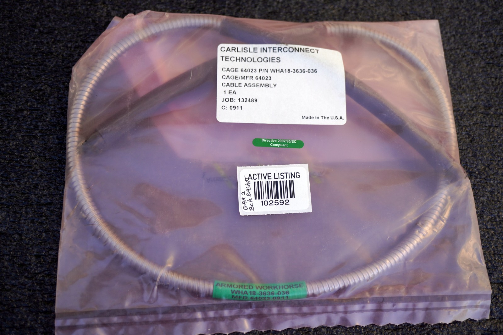 1- CARLISLE INTERCONNECT TECHNOLOGIES WHA18-3636-036 Armored Workhorse RoHS