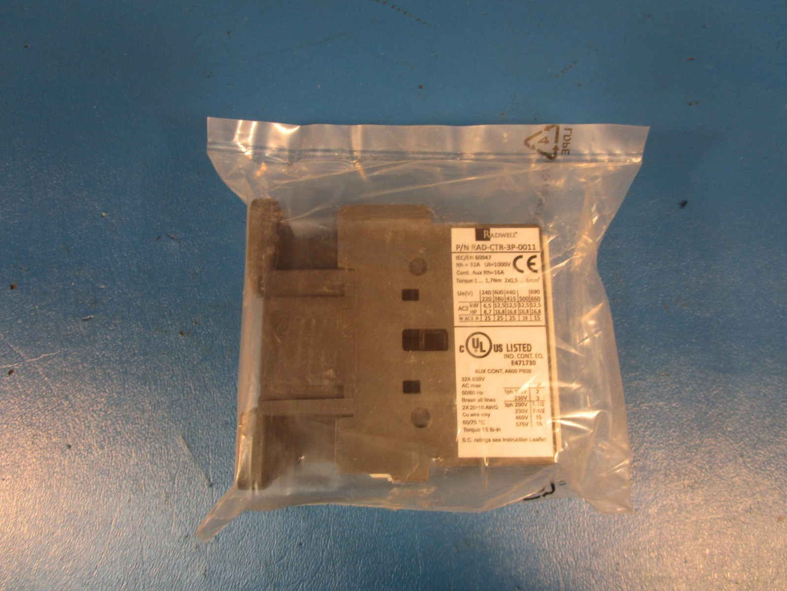 RADWELL RAD-CTR-3P-0011, CONTACTOR, STANDARD, NON-REVERSING, 3 POLE, 25 amps, 11