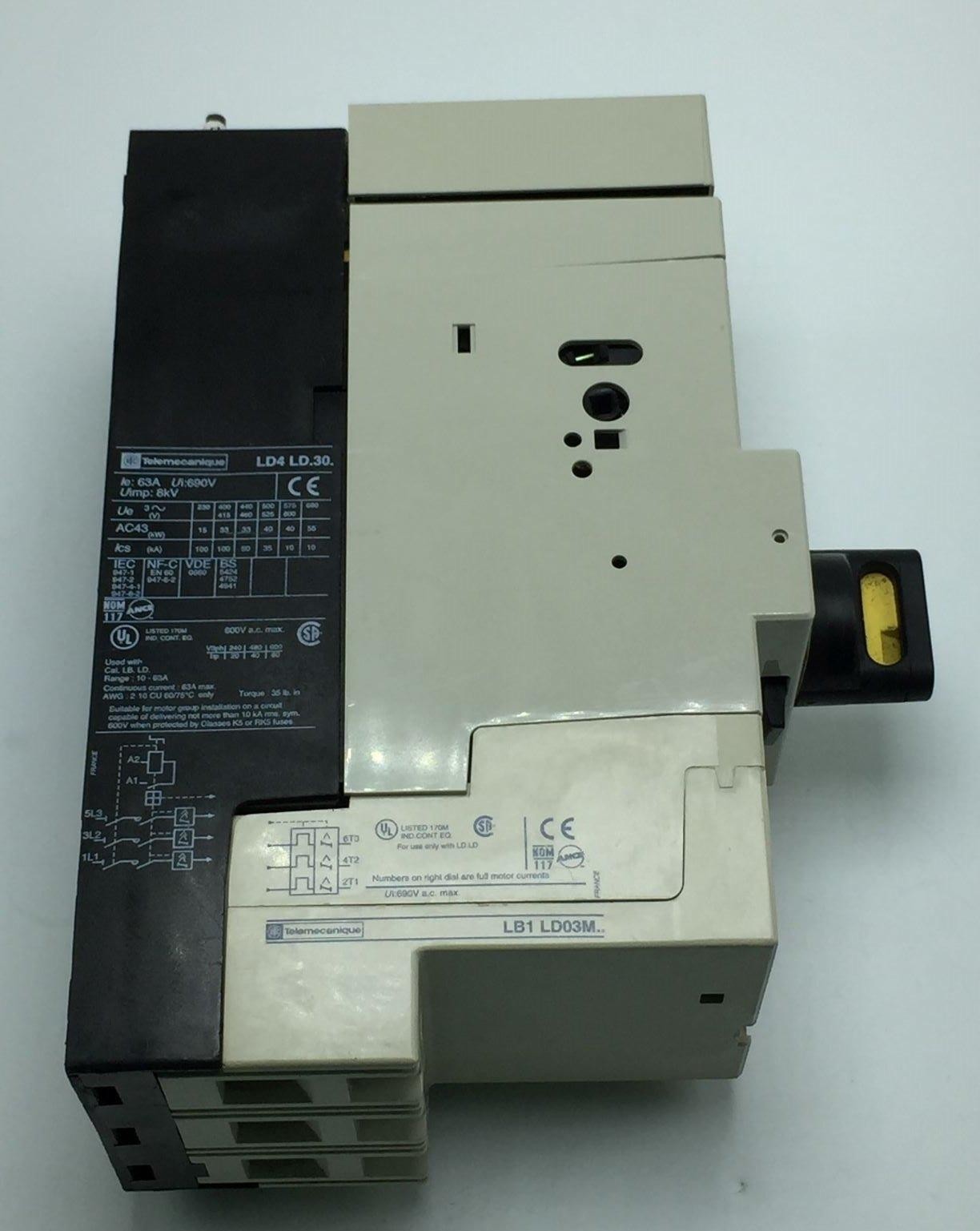 TELEMECANIQUE LD4-LD130BD & LB1-LD03M57 STARTER W/INTEGRAL STARTER OVERLOAD