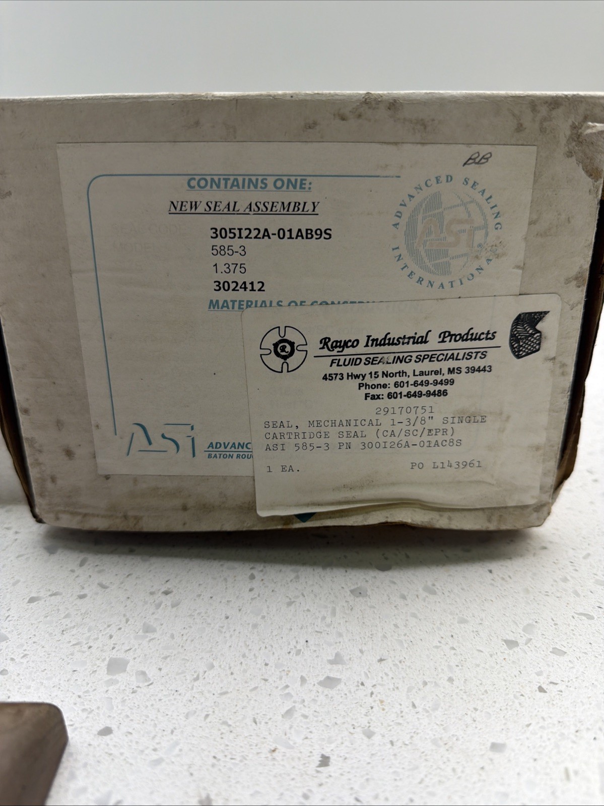 585-3 1.375/1-3/8” ASI Mechanical Single Cartridge Seal No Hardware