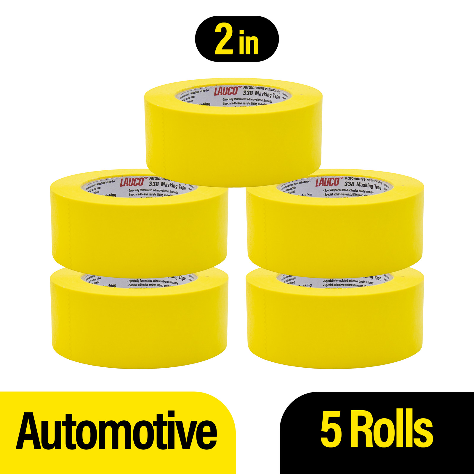 LAUCO Automotive Masking Tape Yellow Painters Tape for Car Painting (2in-5rolls)