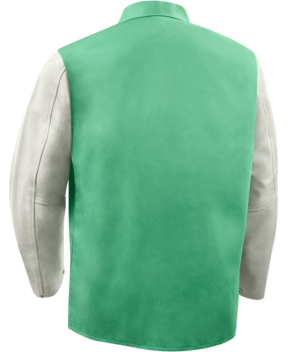 Flame Resistant Jacket w/Leather Sleeves, Green/Gray, M