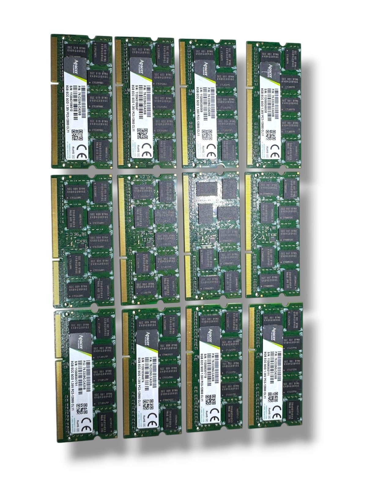 🟢Apacer 76.C329G.CA20B 8GB ECC SOD 1.35V PC3-12800 CL11 (LOT- 12 pieces)