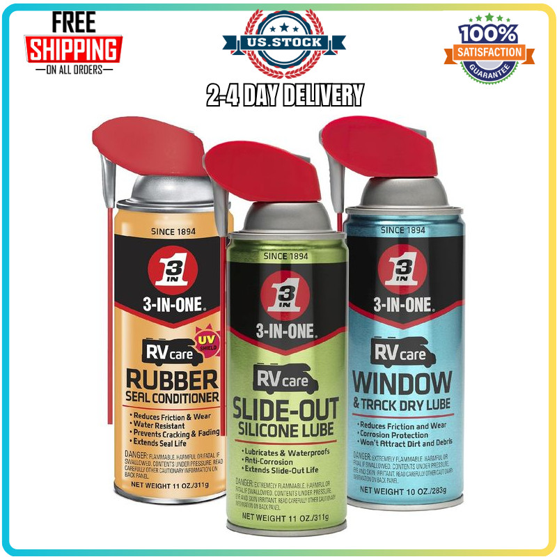 3-IN-ONE RV Care Trio Pack Slide Out Lube Window Track Lube Rubber Seal Conditio