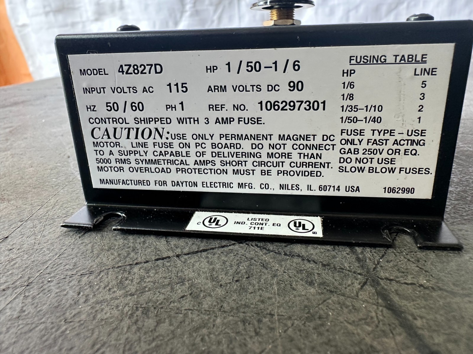 DAYTON DC SPEED CONTROL 4Z827D