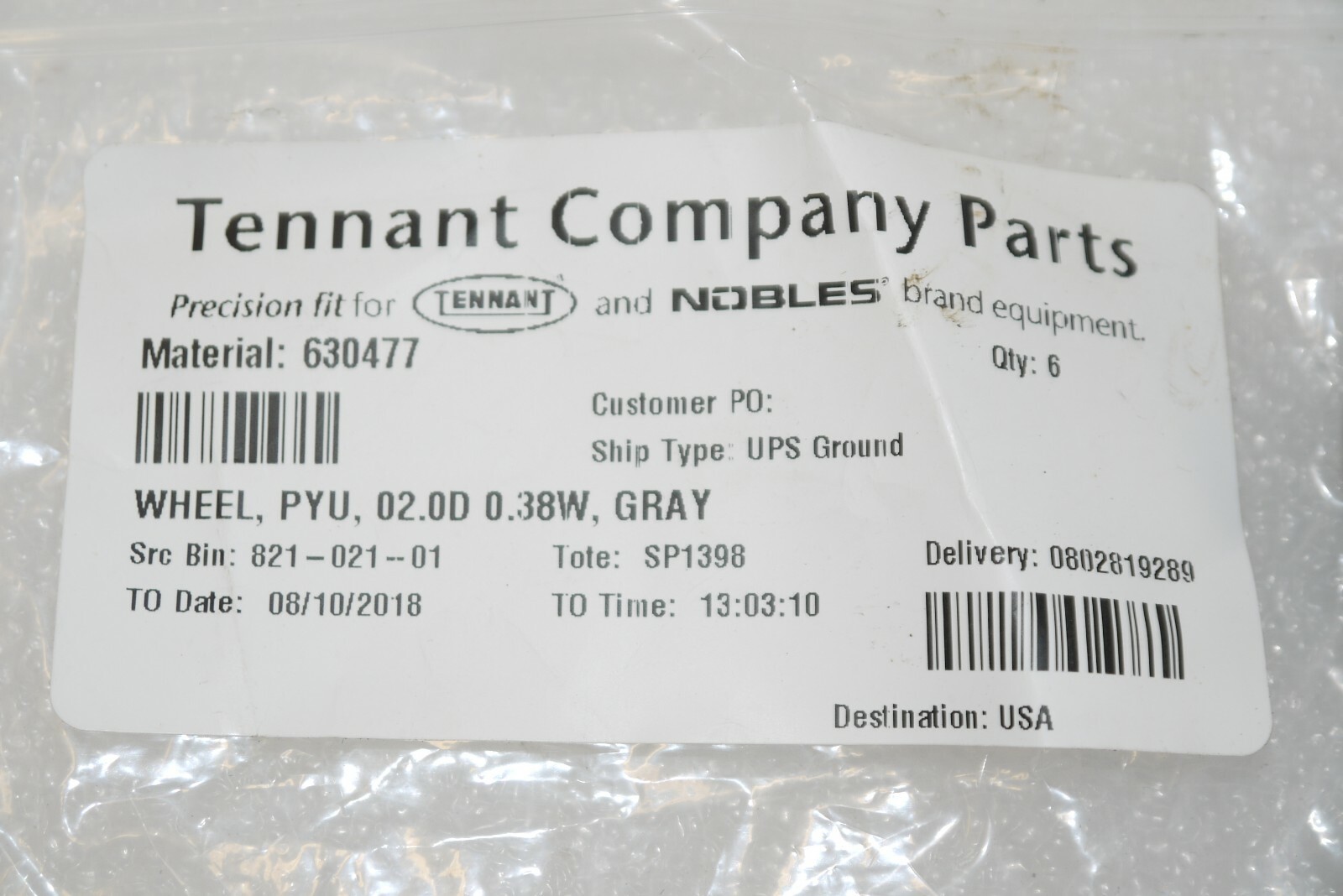 TENNANT NOBLES 630477 POLYURETHANE MOLDED WHEEL SQUEEGEE SCRUBBER 5500 5520 NEW
