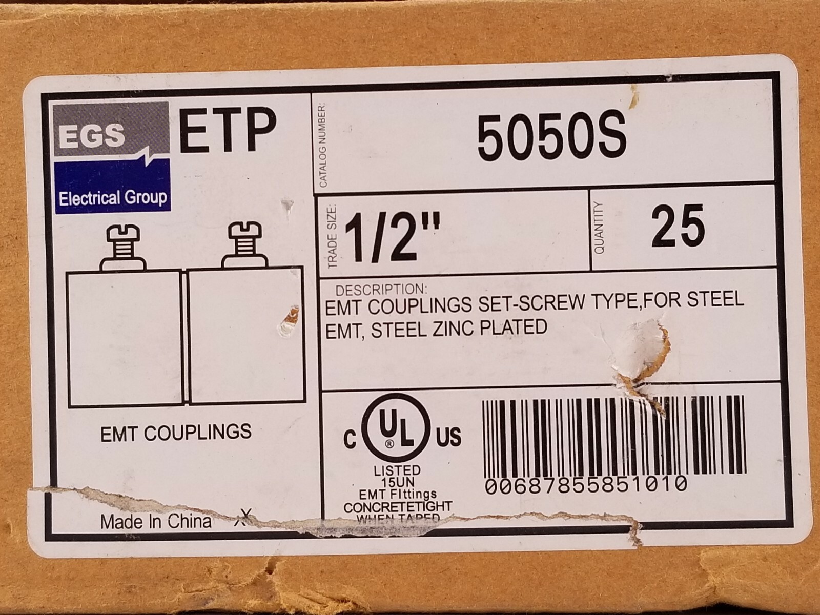 EGS, 5050S, EMT Coupling, Type: Set-Screw, Steel Plated Zinc, 1/2″, Box of 25