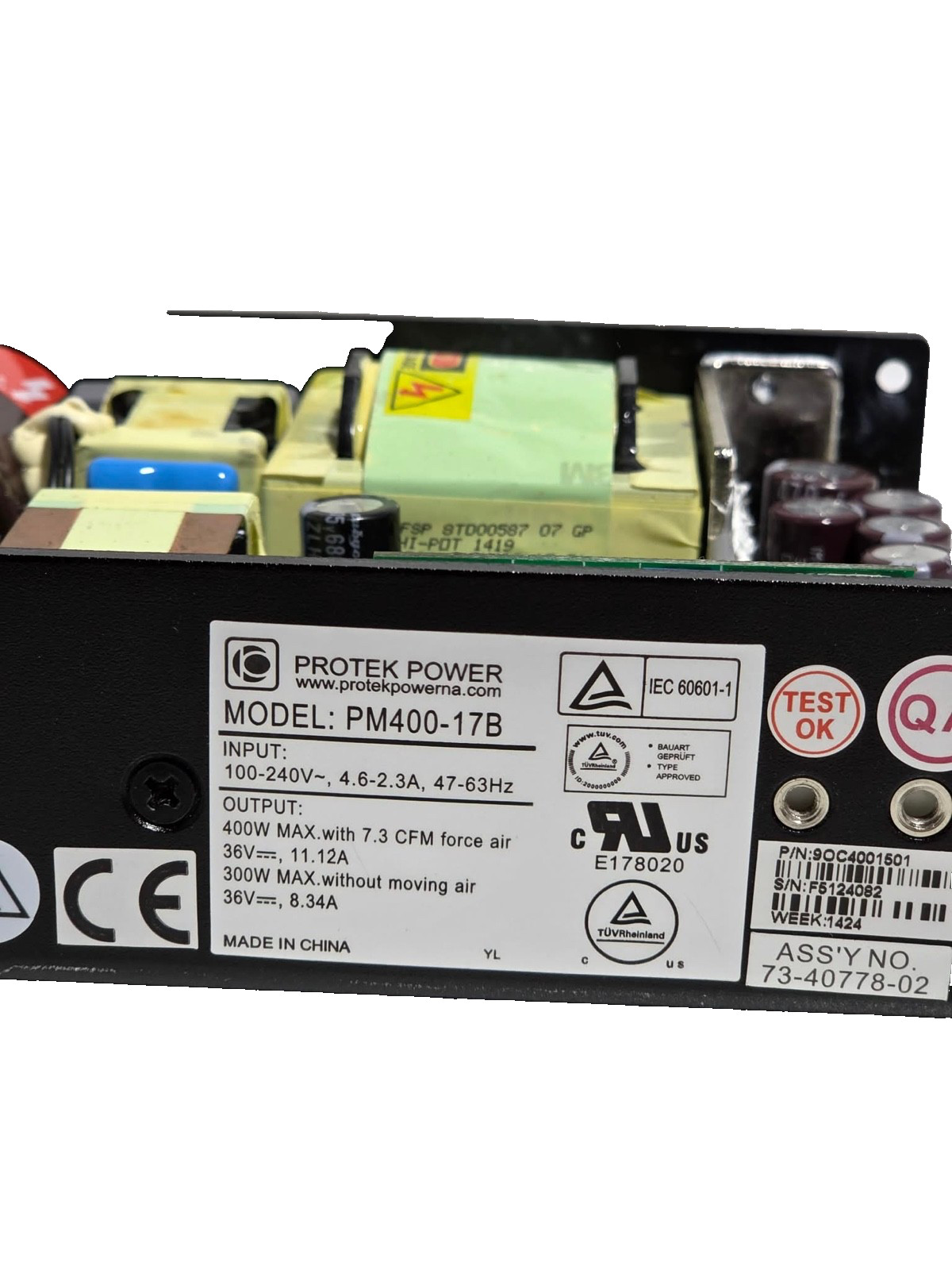 Protek PM400-17B 120v-240 400W 36v Power supply module USED.