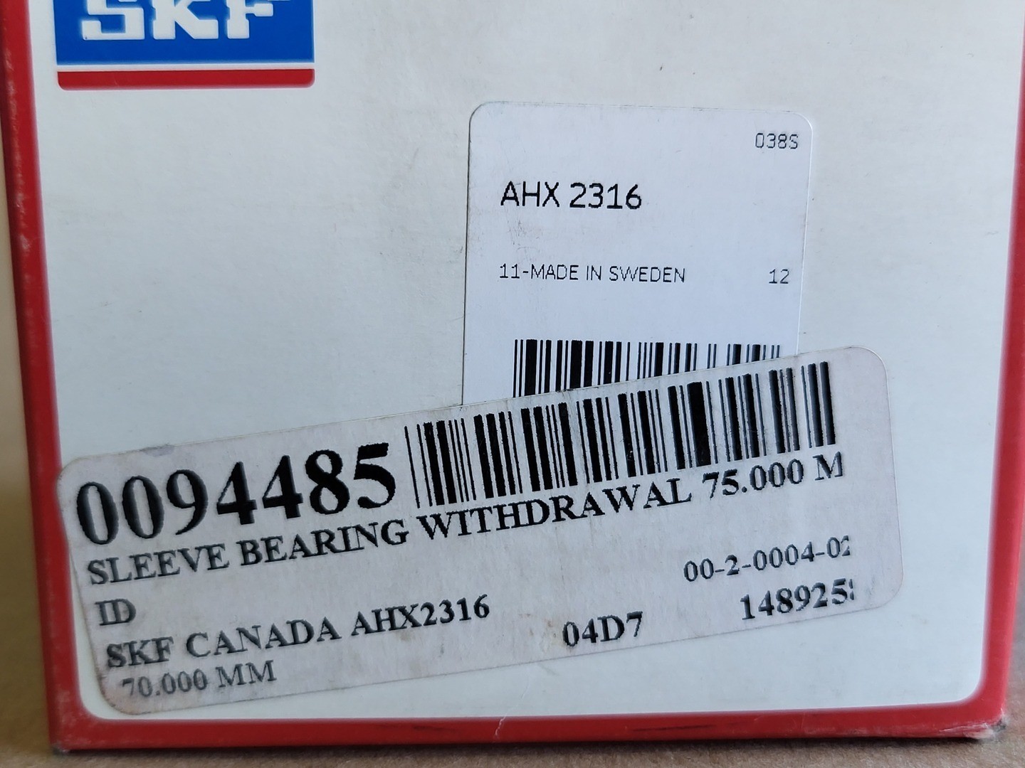 SURPLUS NEW SKF AHX 2316 Sleeve Bearing Withdrawal – Parts & Components