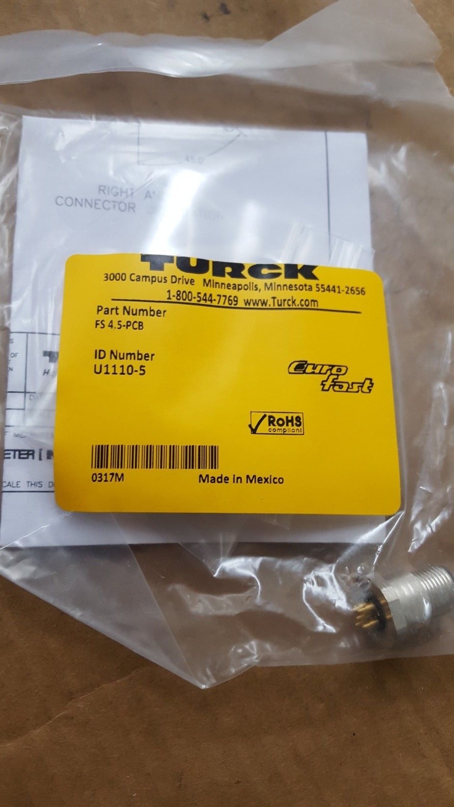 TURCK U1110-5 FS4.5-PCB CONNECTOR (BR2.3B21)