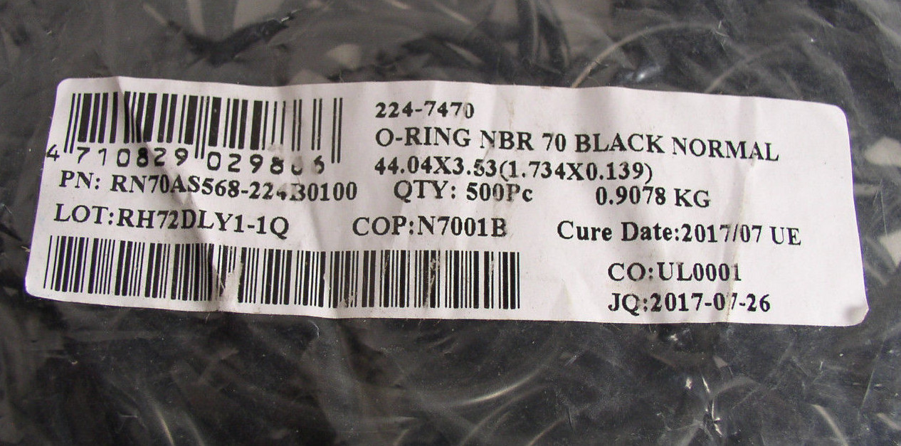 (500) O-Ring NBR 70 Black 44.04 x 3.53 (1.734 x 0.139) Buna-N Nitrile Bag of 500