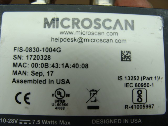 MICROSCAN QX-830 BAR CODE SCANNER FIS-0830-1004G 10-28V