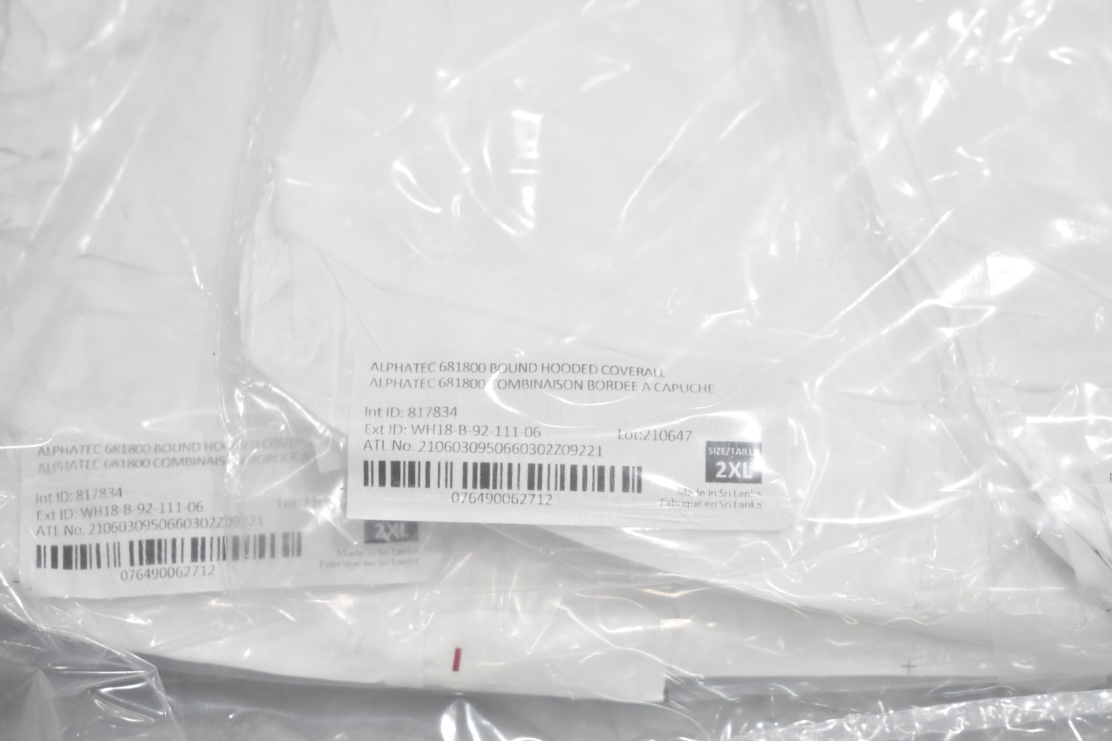 ALPHATEC 681800 BOUND HOOD COVERALL 1800 STANDARD, 2XL SIZE (LOT OF 5)