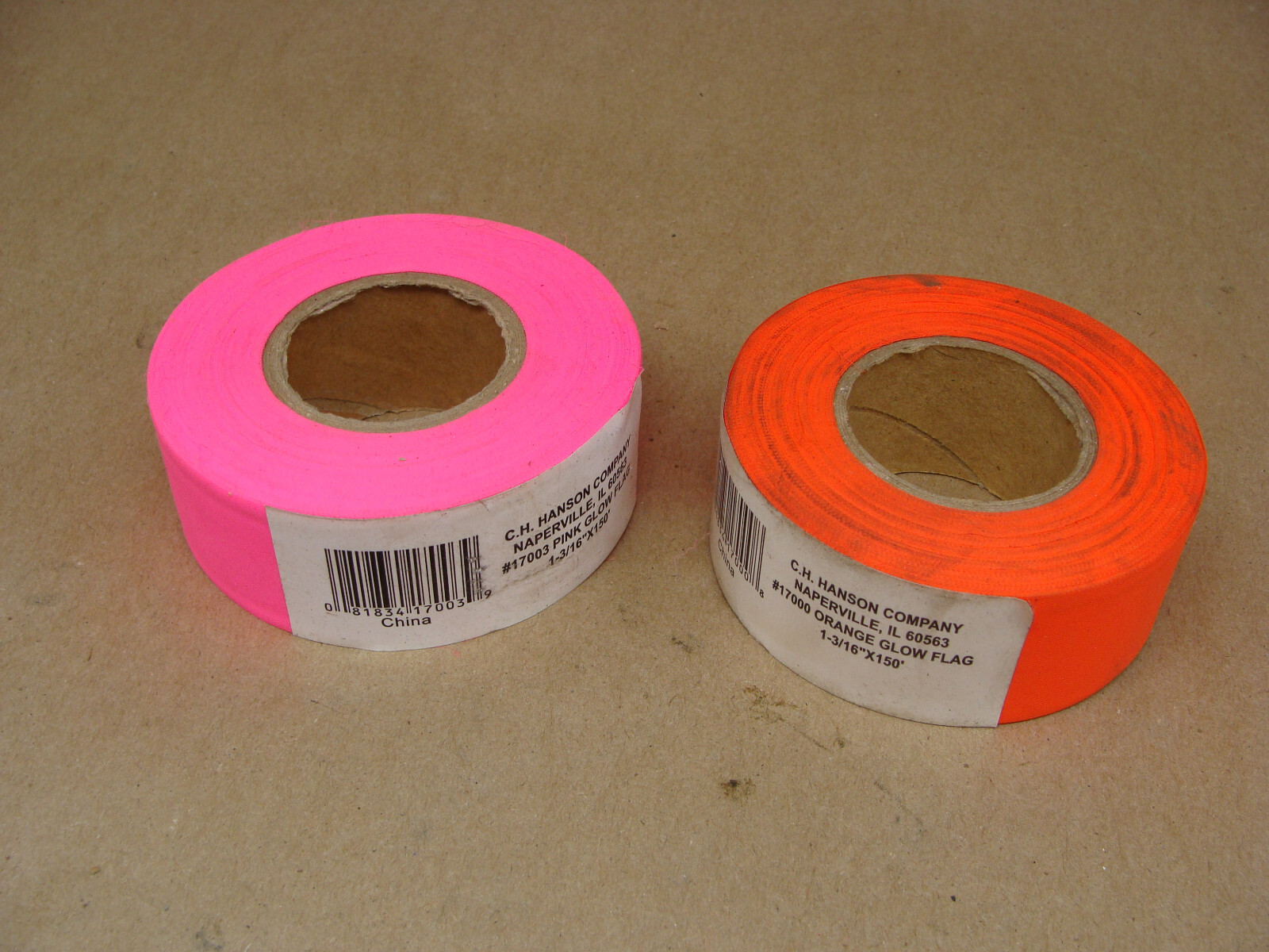 C.H. HANSON FLAG TAPE 1-3/16″ X 150′ (1) #17000 ORANGE GLOW & (1) #17003 PINK G