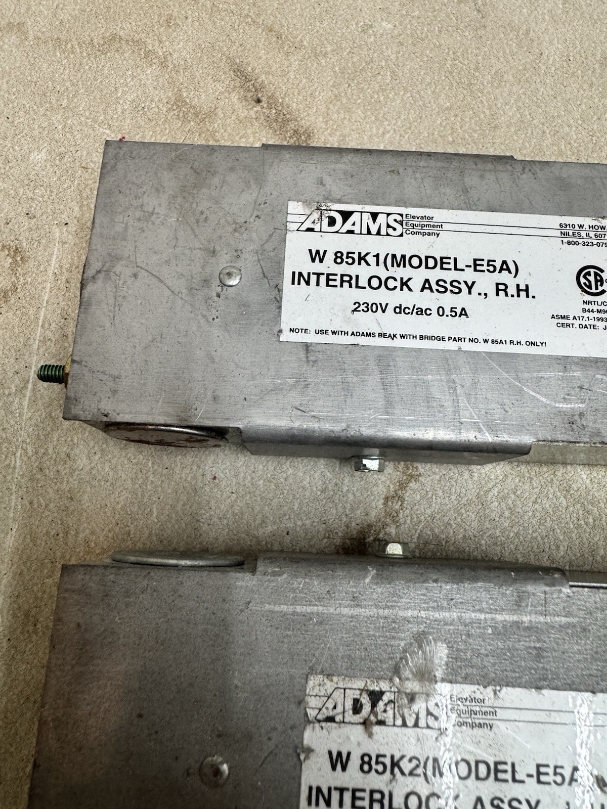 ADAMS W85K1 ModelE5A Westingh Interlock SW Assy R.H. lot of 2