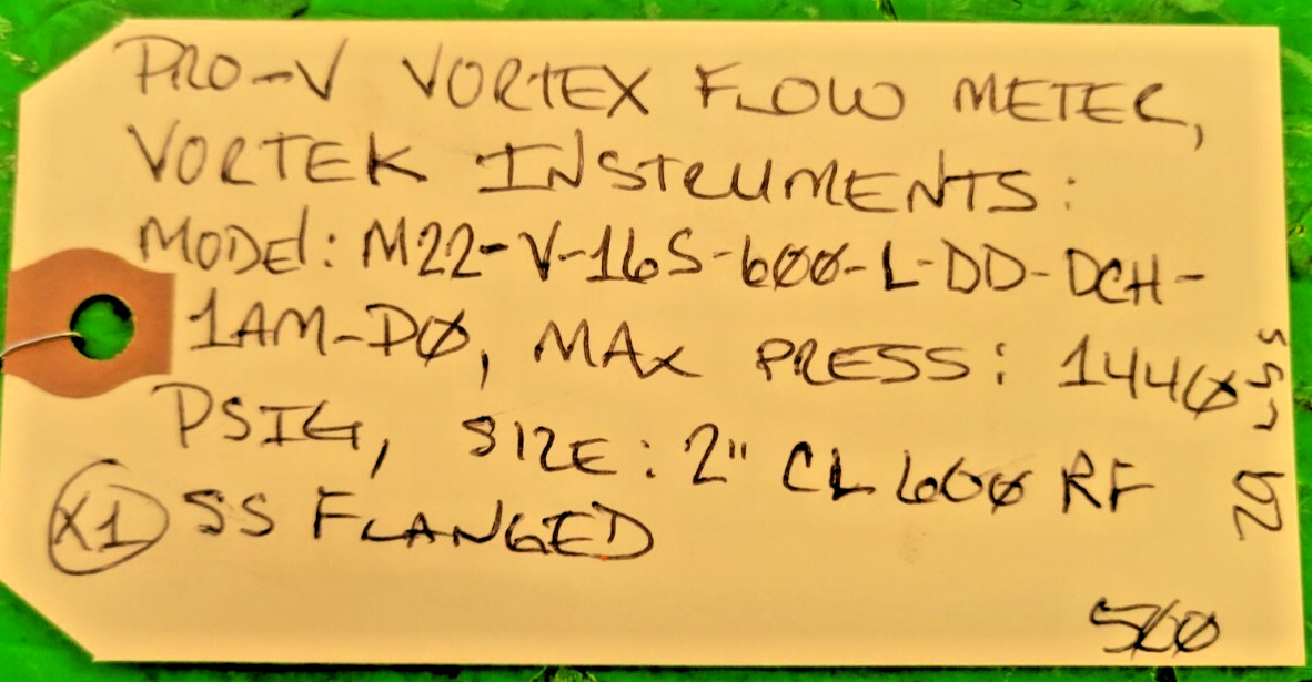 ⚡VORTEK PRO-V VORTEX FLOW METER 2″ CL600 RF SS PESSCO IS OFFERING 1 G051625-7 🗽