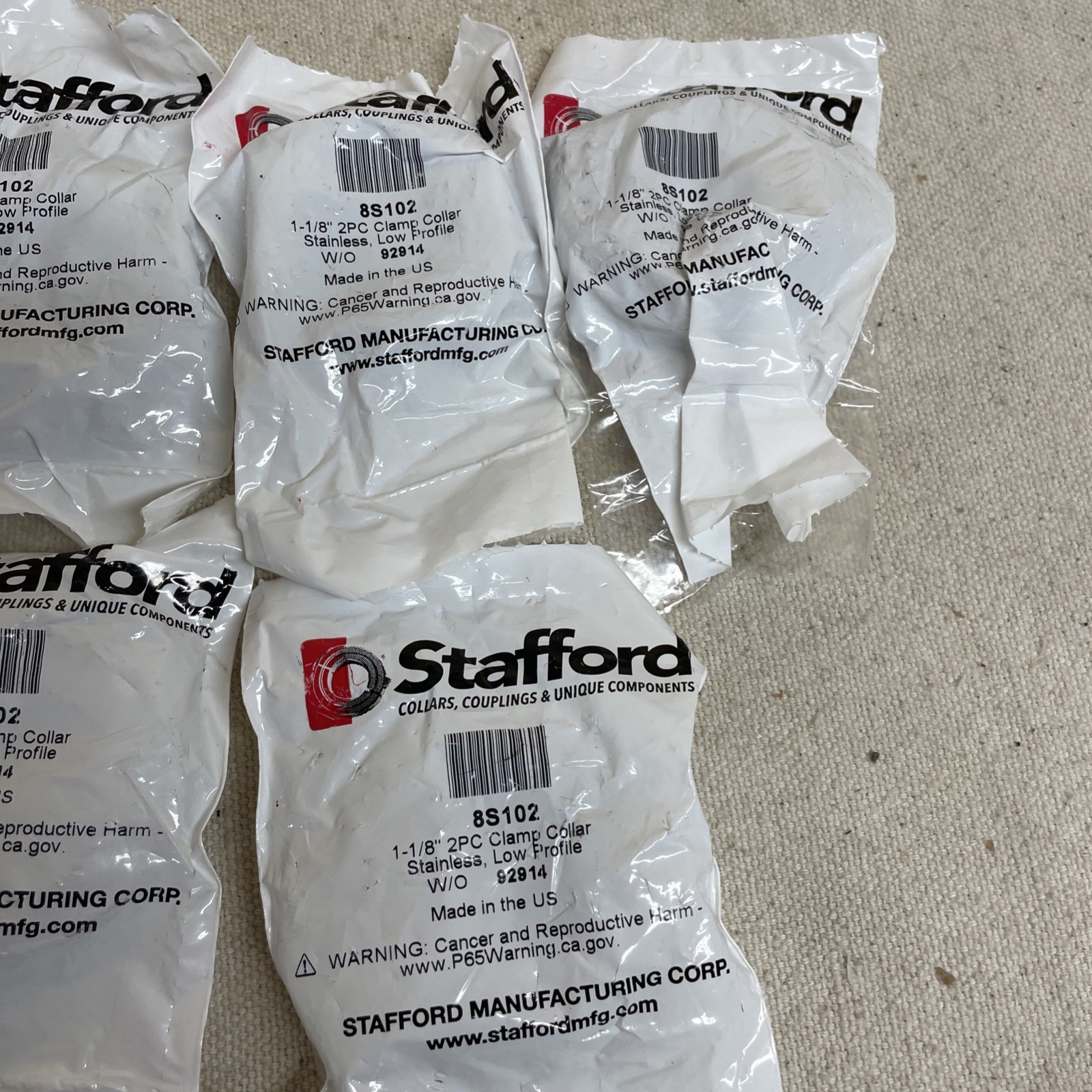 Stafford 8S102 1-1/8″ 2 PC Clamp Collar Stainless Low Profile W/O 63375 Lot Of 8