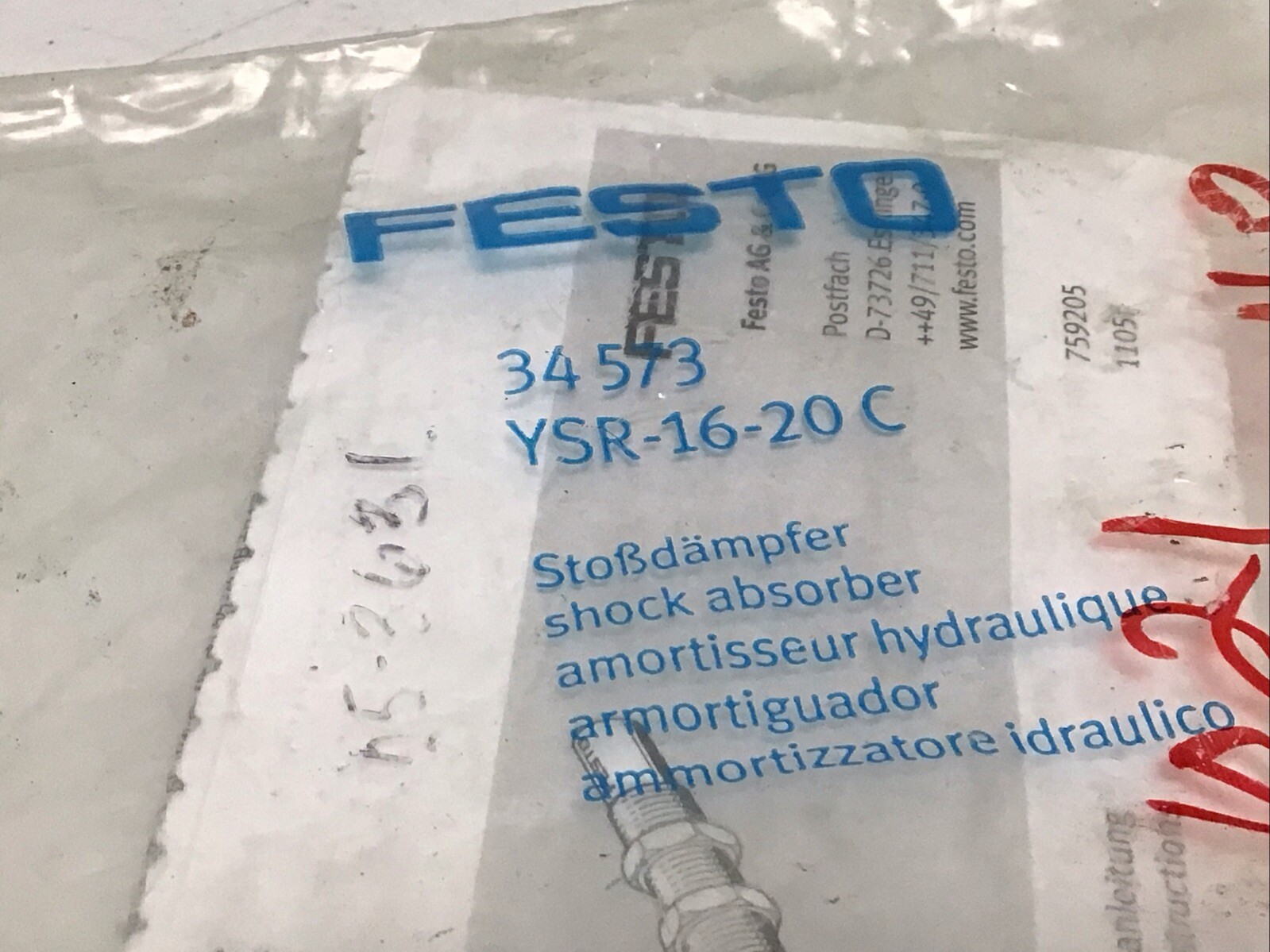 NEW, FESTO YSR-16-20-C 34573 K2 SHOCK ABSORBER 12MM BORE 12MM STROKE, FREE SHIP