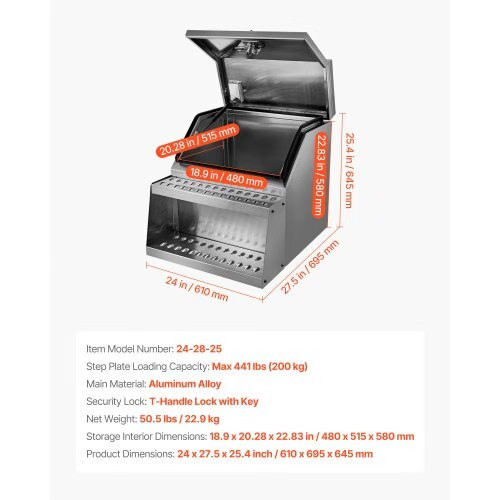 Semi-Truck Step Tool Box, 24″ x 27.5″ x 25.4″ Heavy Duty Aluminum Toolbox Side