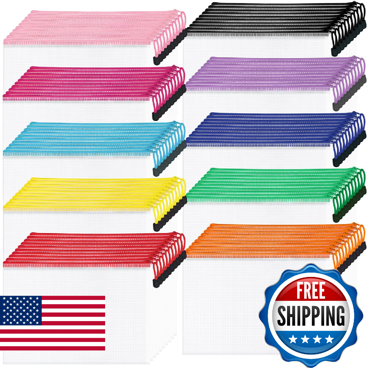 Aubeco 100Pack Mesh Zipper Pouch Bags, Waterproof A4 Letter Size Document Zipper