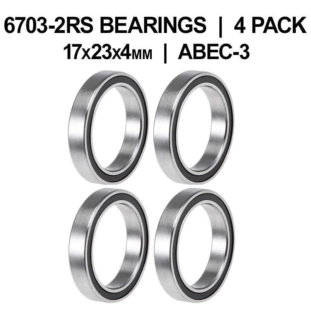 6703-2RS Sealed Ball Bearings (17x23x4mm) – 4 pack – Chrome Steel – ABEC-3