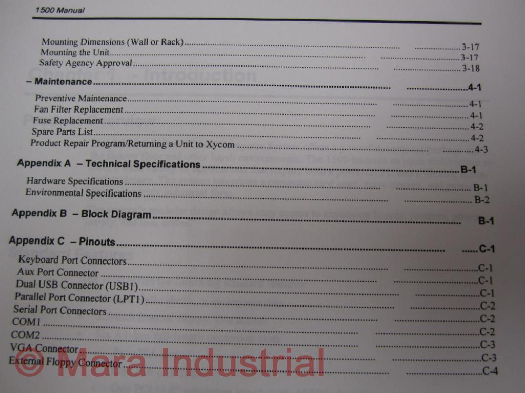 Xycom 124048-001(C) Manual 1500 Industrial PC/AT Computer