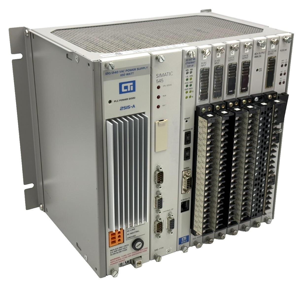 SIEMENS 505-6508 8-Slot Chassis Rack, 545-1102 CPU, CTI 2572-A Ethernet