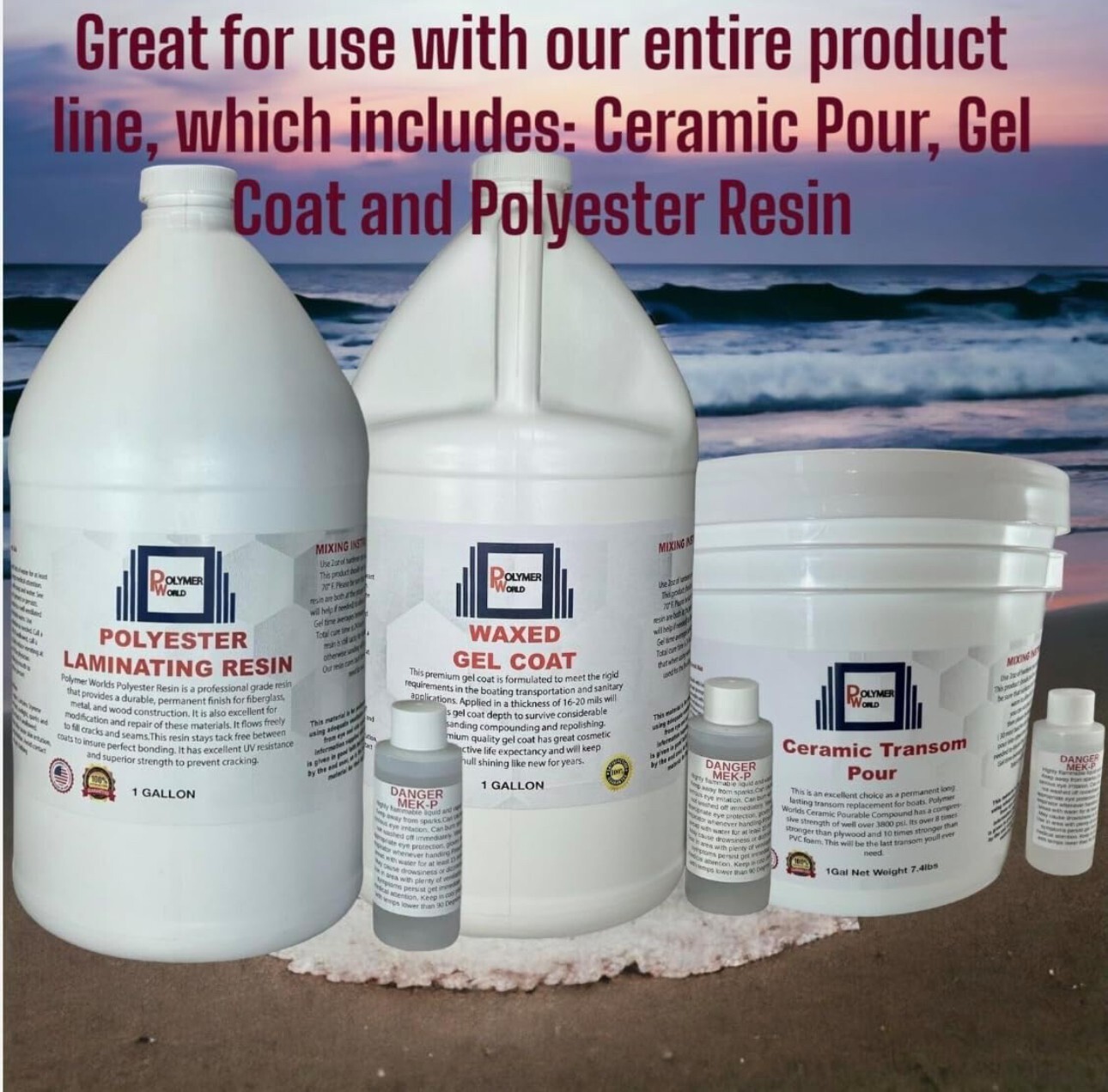 Polymer World Polyester Resin 1 Gal Kit For Boats RV’s Canoes Fiberglass Autos
