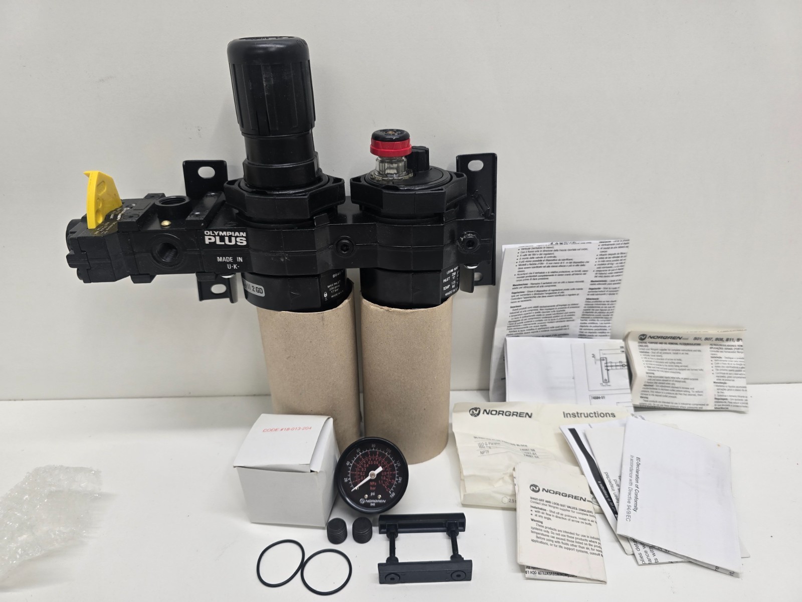 NOS! NORGREN OLYMPIAN PLUS COMBINATION REGULATOR L64M-NNP-QDN B64G-NNK-QD3-RMN