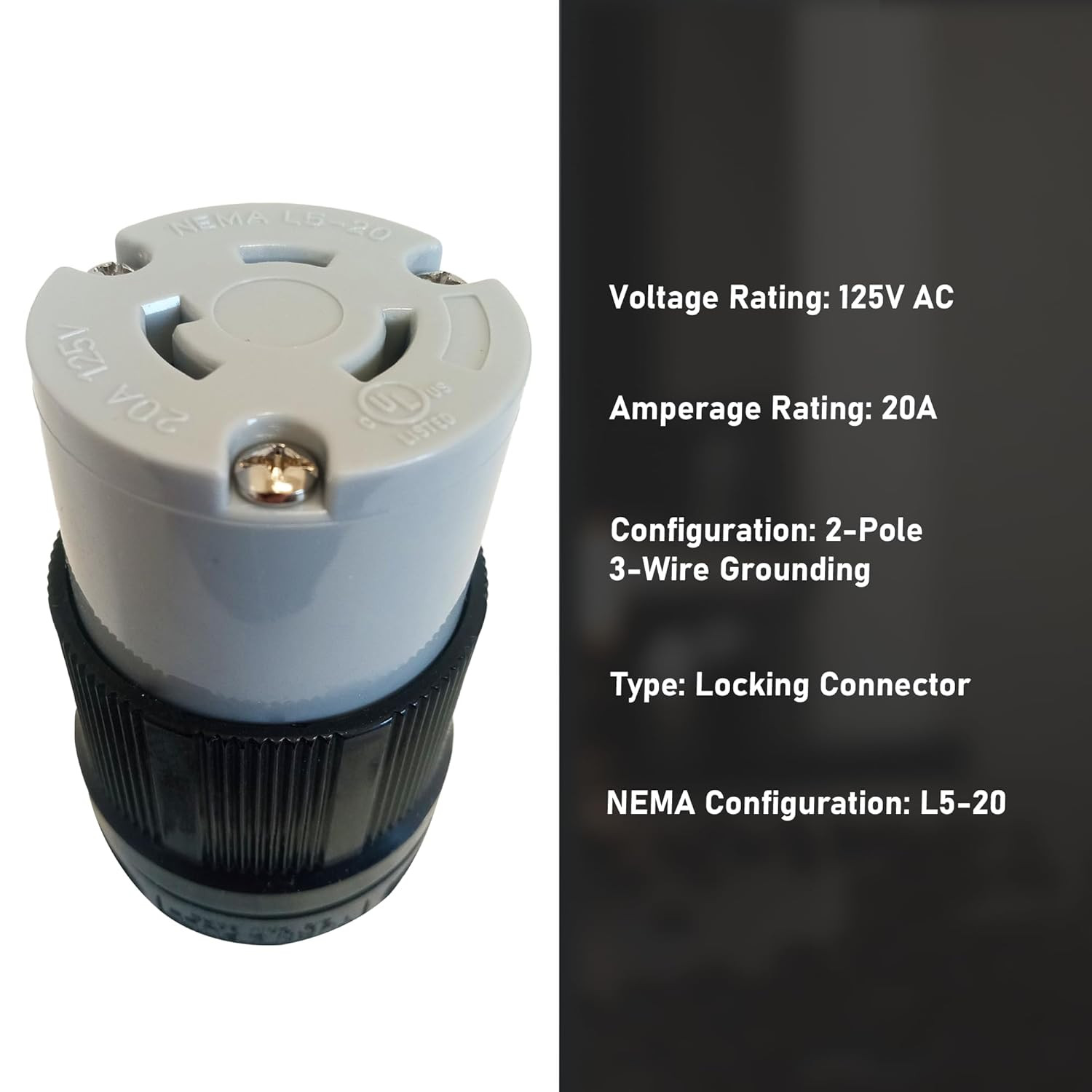 Ocsparts L5-20R Grounding Locking Connector, 20A 125V AC, 2 Pole 3 Wire, Cul Lis