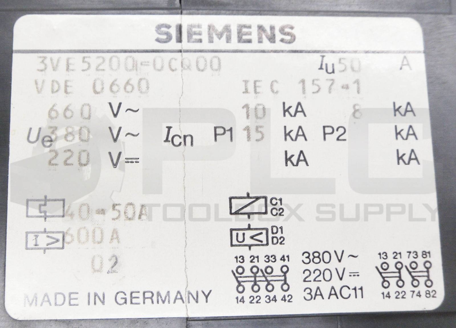 NEW SIEMENS 3VE5200-0CQ00 CIRCUIT BREAKER 50A 660V