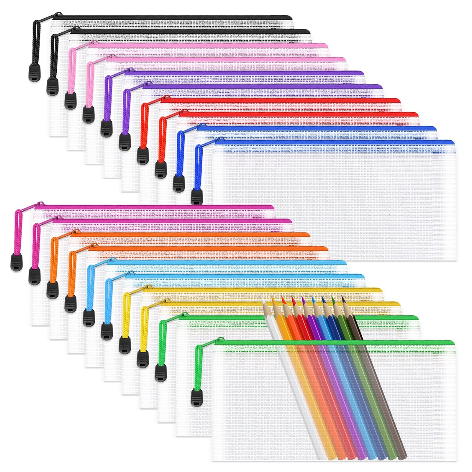 Umriox Clear Pencil Pouch, 9.2 x 4.7 in (10 Colors, 20 Packs), A6-20P, A6-20P