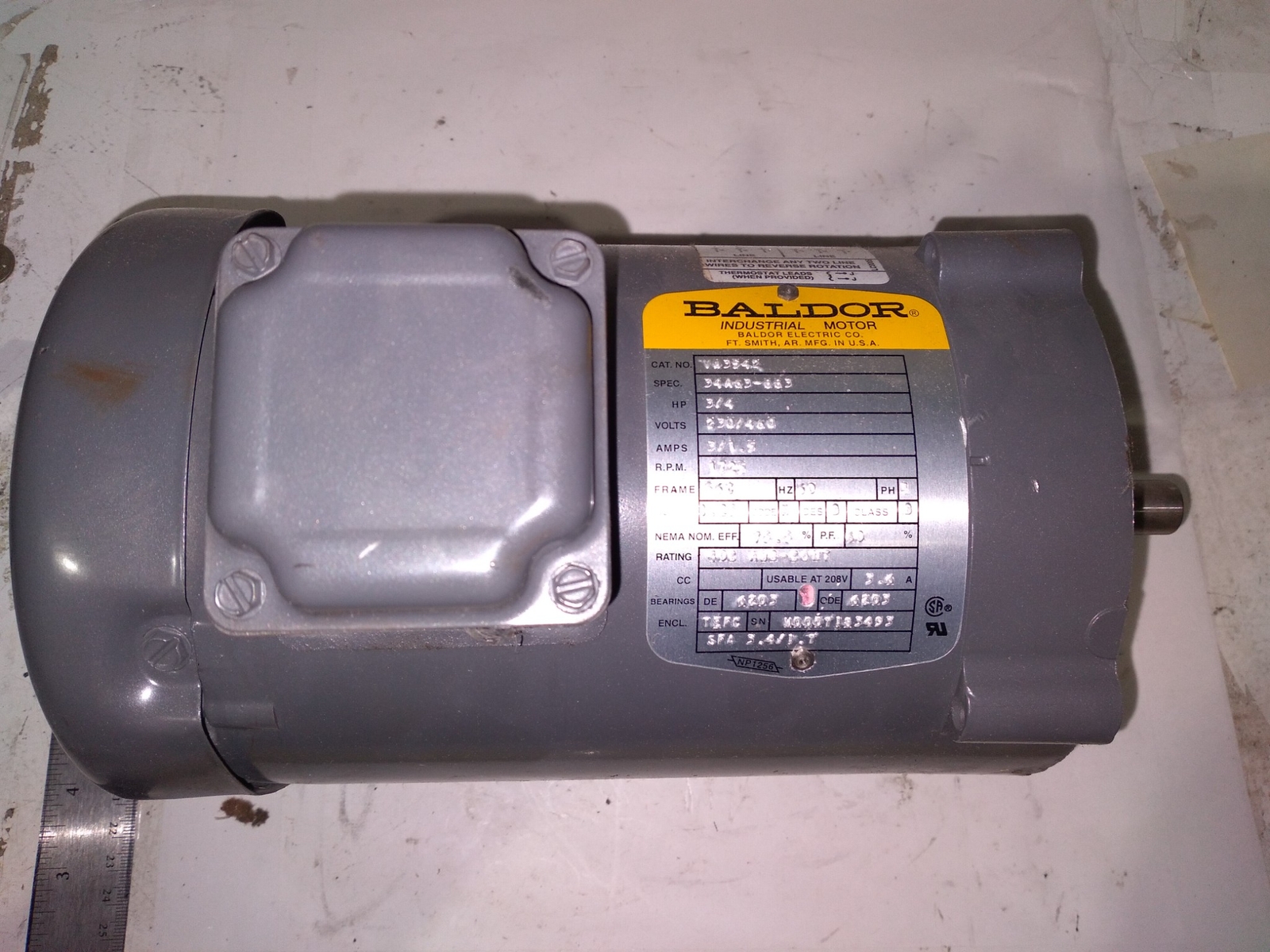 BALDOR VA3542 3/4HP 230/460V 3/1.5AMPS 60HZ 3PH 1725RPM 34A63-883