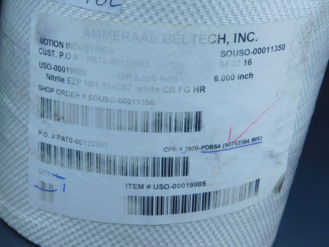 Ammeraal Beltech 17′ 8″ x 6″ Nitrile White PDRS4 (90752384 B05) – NEW Surplus!