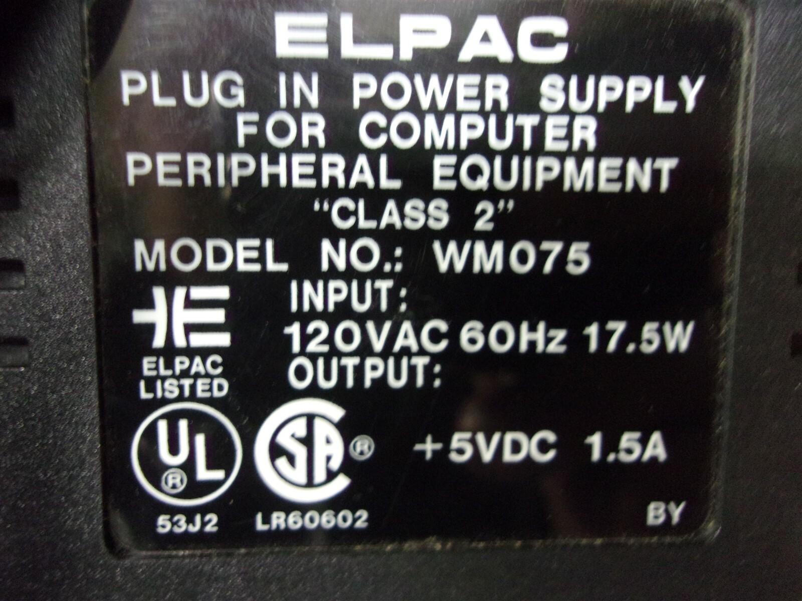 Elpac WM075 +5 VAC Power Supply #5 *FREE SHIPPING*