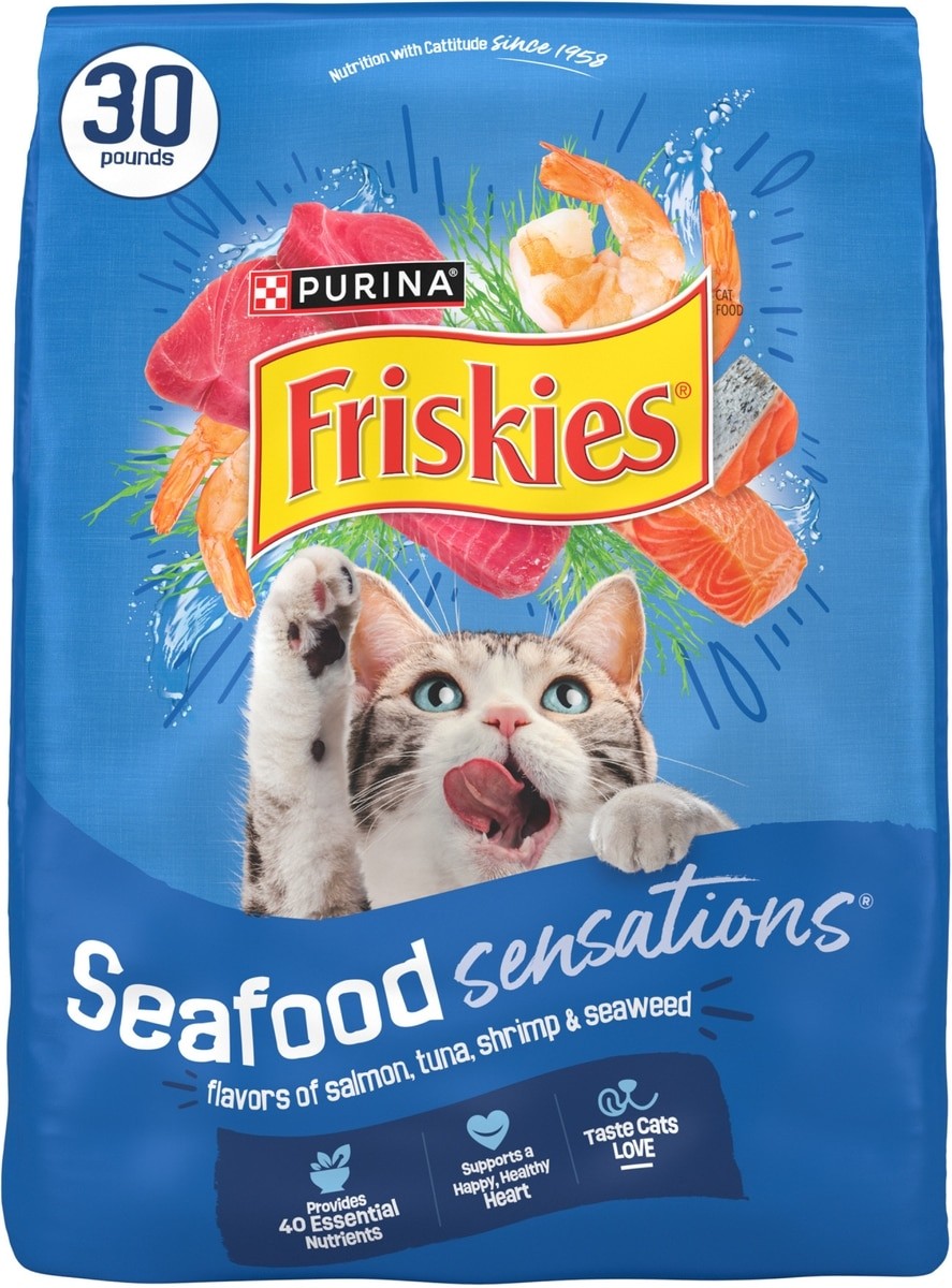 Friskies Seafood Sensations Salmon Tuna & Shrimp Dry Cat Food, 30-lb bag