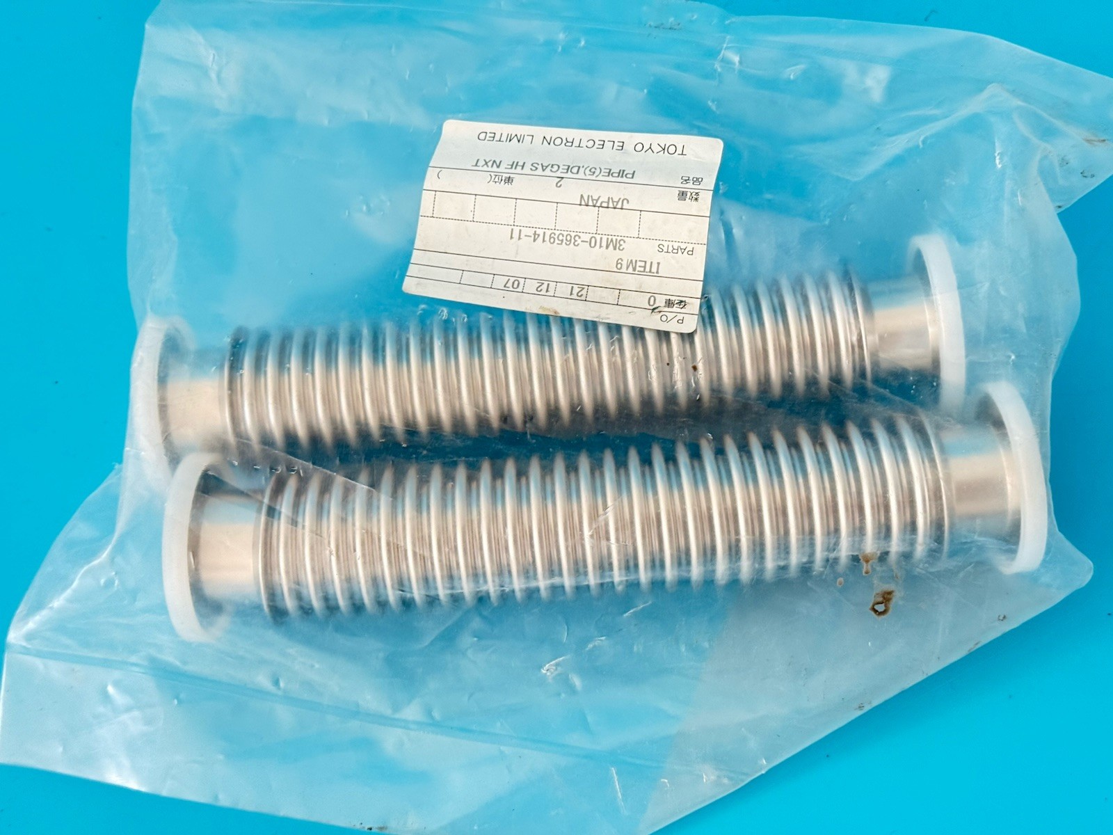Tokyo Electron TEL Pipe Degas HF NXT 3M10-365914-11 OEM Japan – 2pcs New