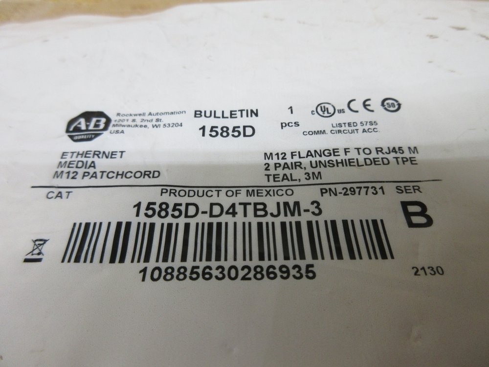 Allen Bradley 1585D-D4TBJM-3 Double Ended Cordset 1585DD4TBJM3