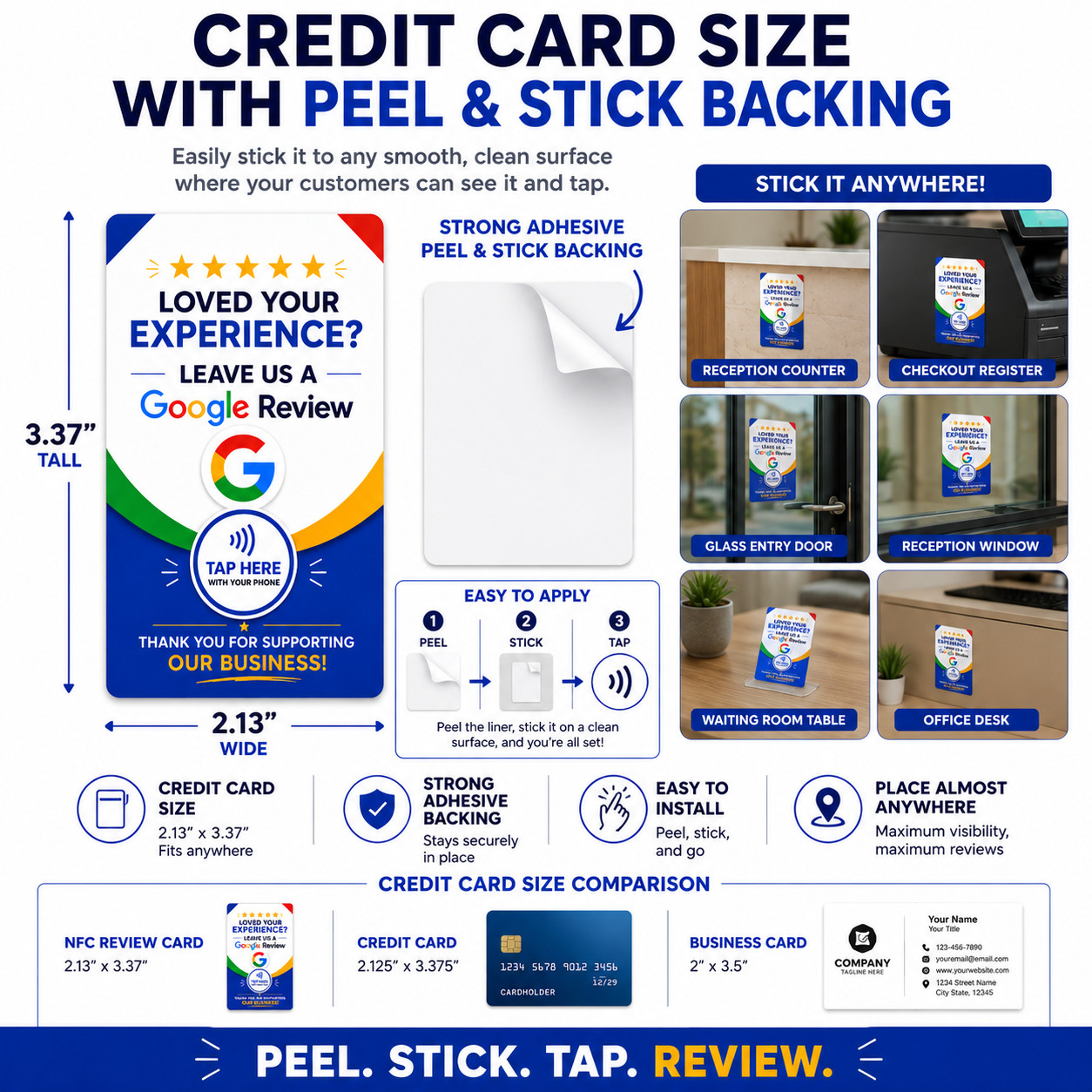 Google Review NFC Card for Business Reviews – Tap Card with Adhesive, 1 Card