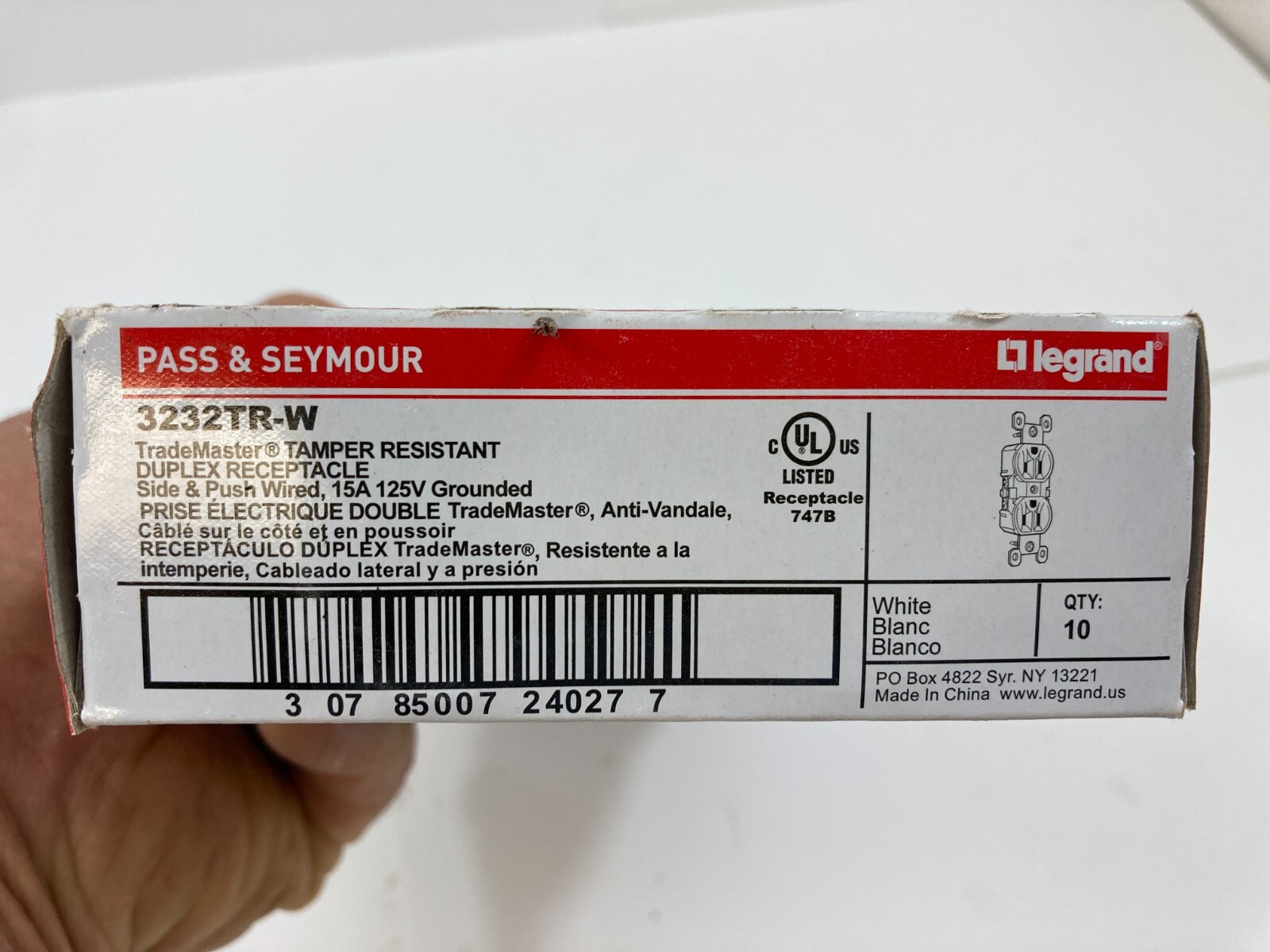 (Box Of 10) Pass & Seymour 3232Tr-W 15A 125V Tamper Resistant Receptacle, White